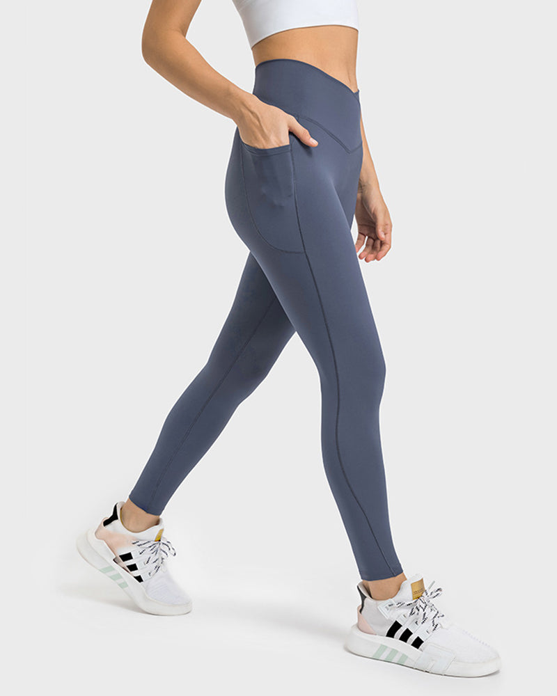 High Criss Waist Women Side Pocket Great Yoga Sport Pants 4-12