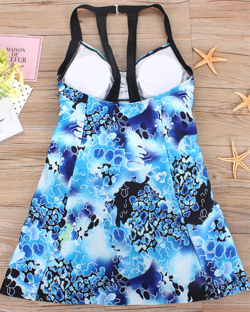 Plus Size Blue Spa Patterns Swimwear