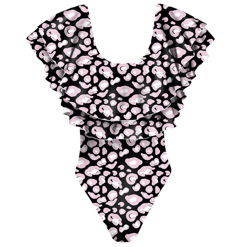 New Arriving Mother &daughter Flounce Leopard Print Swimsuit One-piece Bikini OM20673