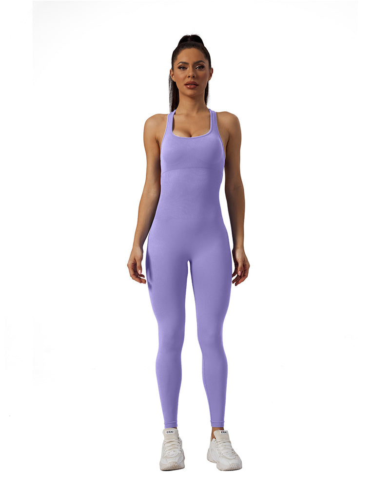 Women Sleeveless Slim Solid Color High Elasticity Yoga Jumpsuit S-L