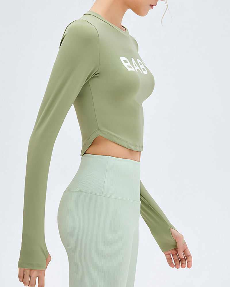 New Letters Tight-Fitting Long Sleeve Yoga Top S-L