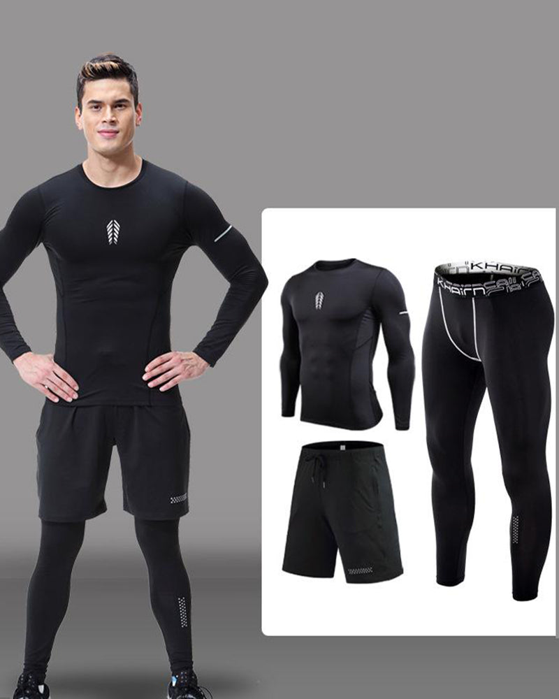 3 Pcs Quick Dry Men Running Set Compression Sport Suit Basketball Jogging Tights Leggings Clothes Gym Fitness Training Sportswear OM9229