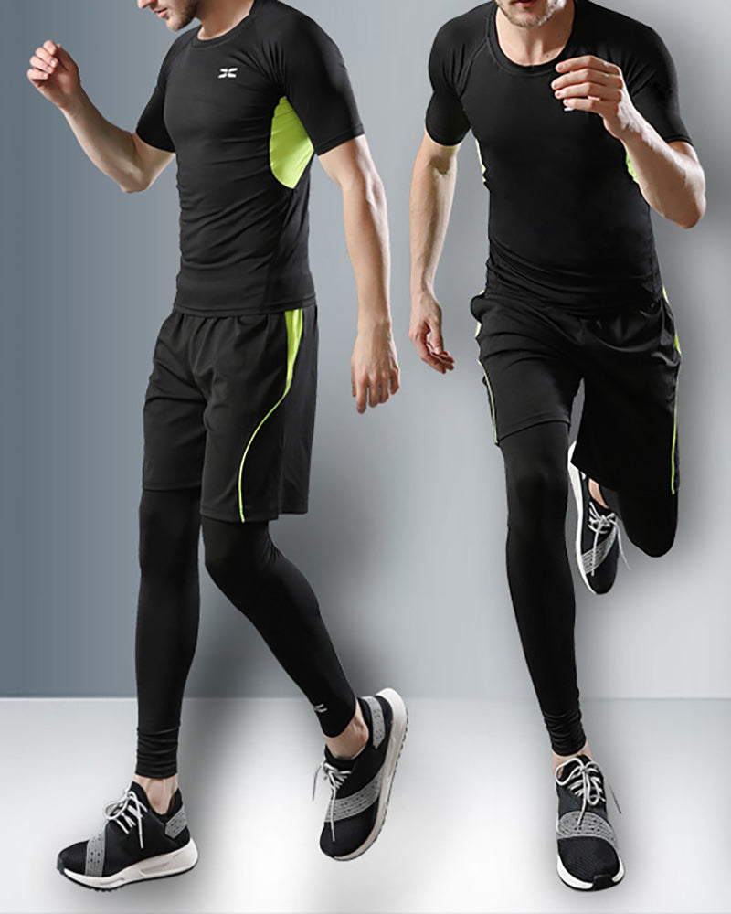 Mens Patchwork Casual Running Sports Training Sports Suits Active Wear S-3XL