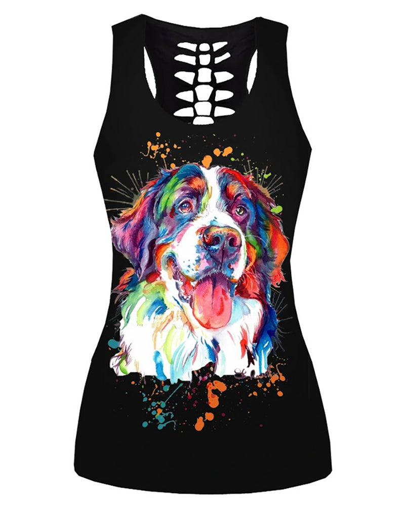 Women Casual Yoga Sport Sleeveless Suit T Shirt YinYang Skull Rose Print 3D Tank Tops Pants Cool Flower Skull Tanks Back Hollow out Vest Casual Tees