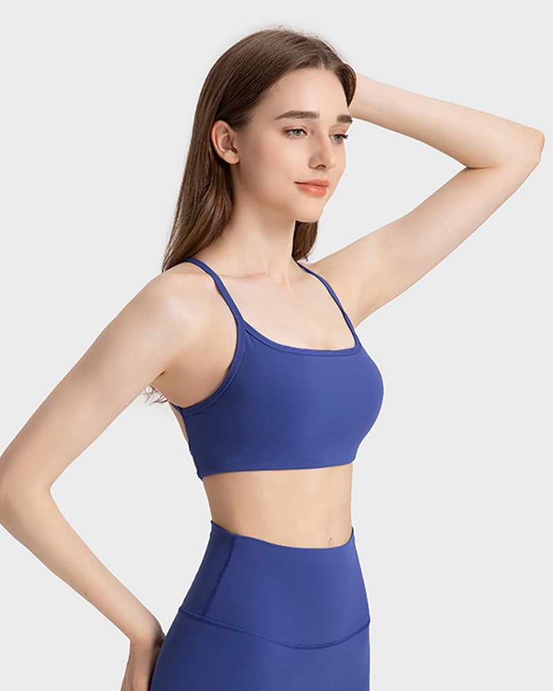 Women Criss Cross Back Solid Color Sling Sport Bra Yoga Tops 4-12