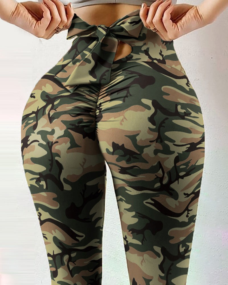 Yoga Fitness Leggings Sexy High Waist Long Pant Fitness Workout Sexy Waist Bowknot Design Jeggings Exercise Print Running Leggings