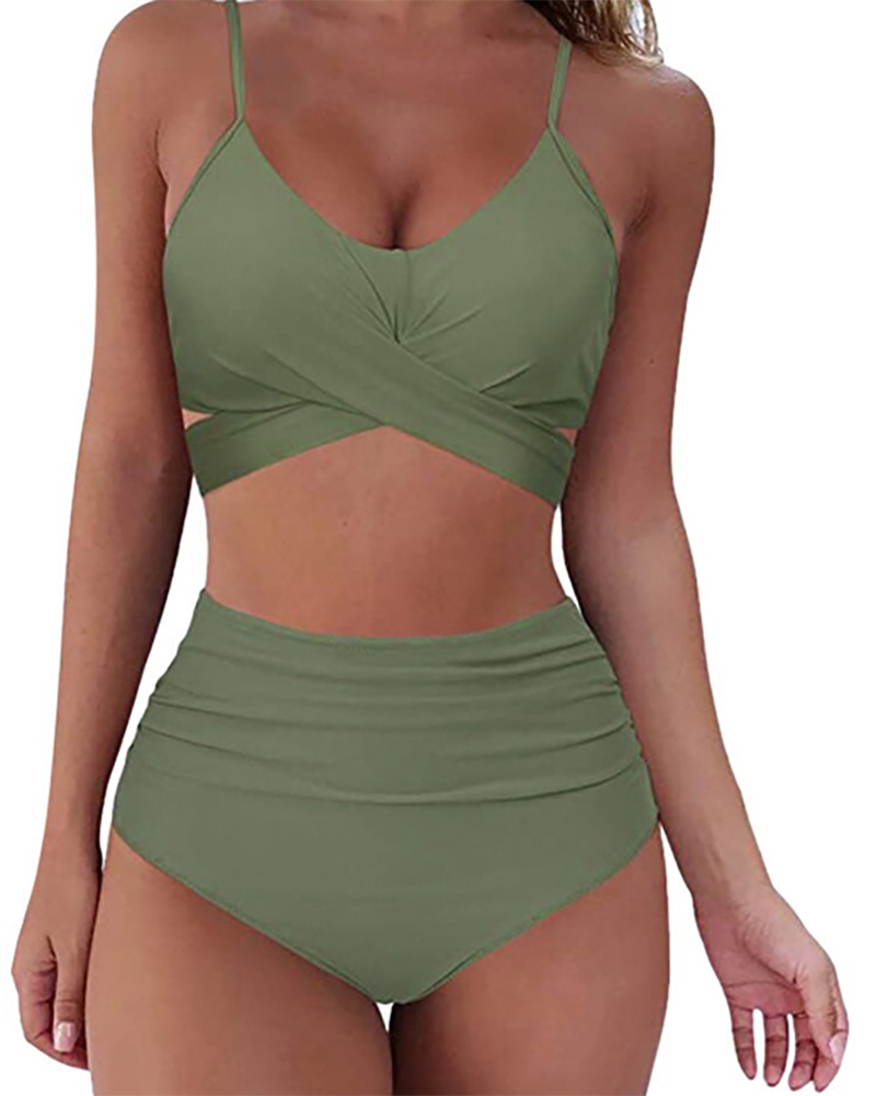 High Waist Women Solid Color Swimwear S-XXL