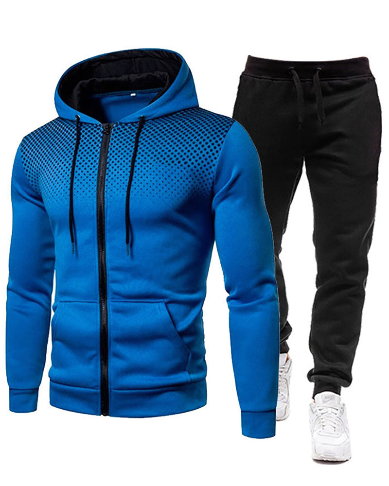 New Fashion Men Sports Fitness Long Sleeve Autumn&Winter Hooded Coat Pants Sets Two Piece Suit Blue Green Wine Red Khaki Light Gray White Blue Red Blakc S-3XL