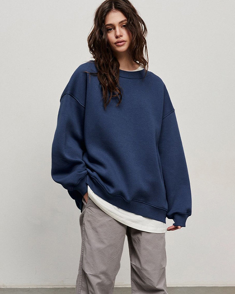 Crew Neck Loose Oversize Long Sleeve Pullover Sweatshirt S-L