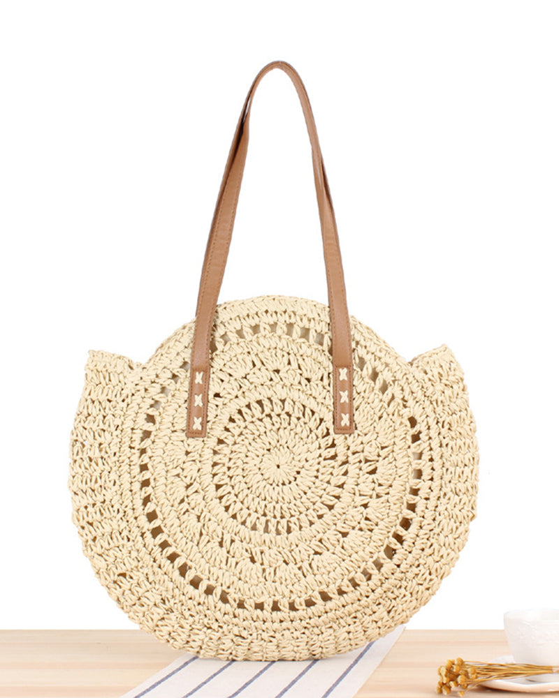 Round Straw Beach Bag Vintage Handmade Woven Shoulder Bag Raffia circle Rattan bags Bohemian Summer Vacation Casual Bags OM6318