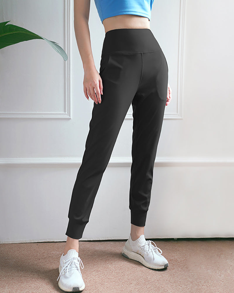 Women Sports Running Pant Joggers Cozy High Waist Yoga Pants Female Breathable Elasticized Leggings Gym Clothing Pure Colour