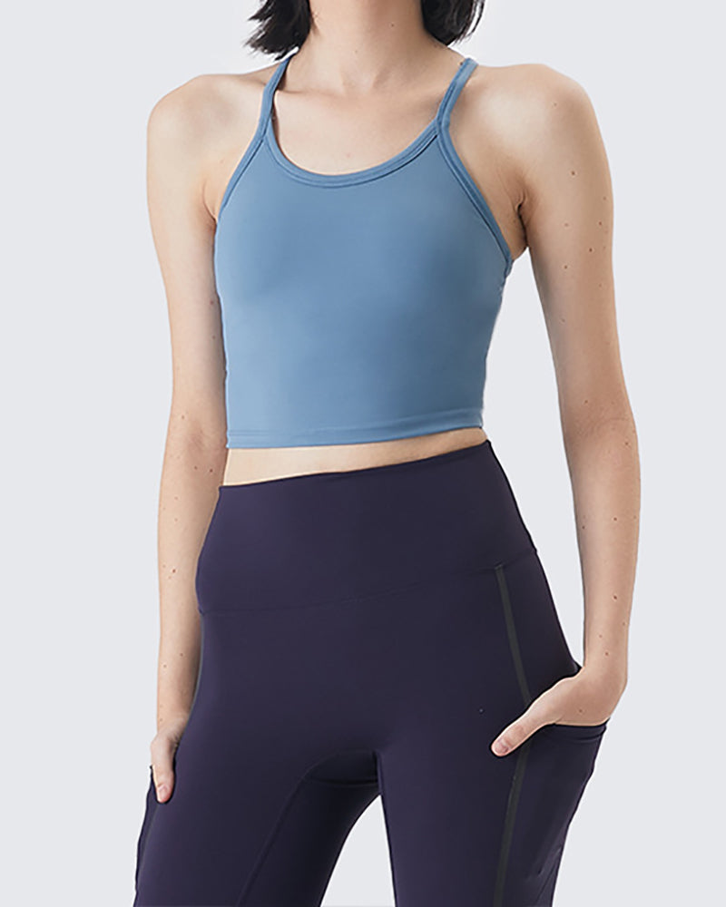 Yoga Vest Women Fitness Crop Top with Pad Shockproof Strap Sports Bra Naked Fabric Breathable Quick Dry Solid Activewear