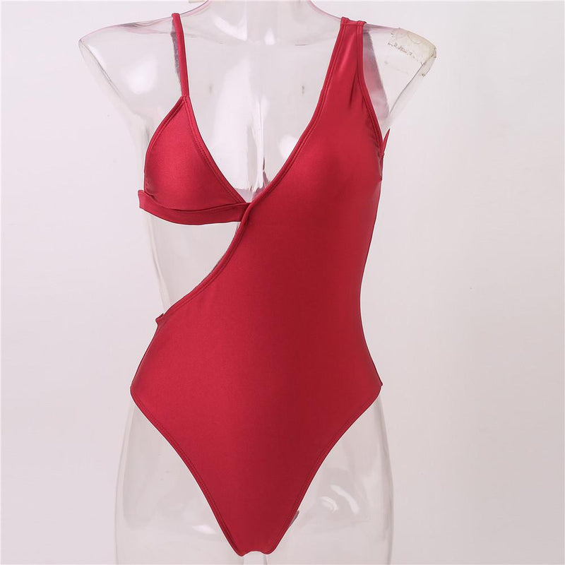 Solid Color Hollow Out Women One-piece Swimsuit S-L OM20669