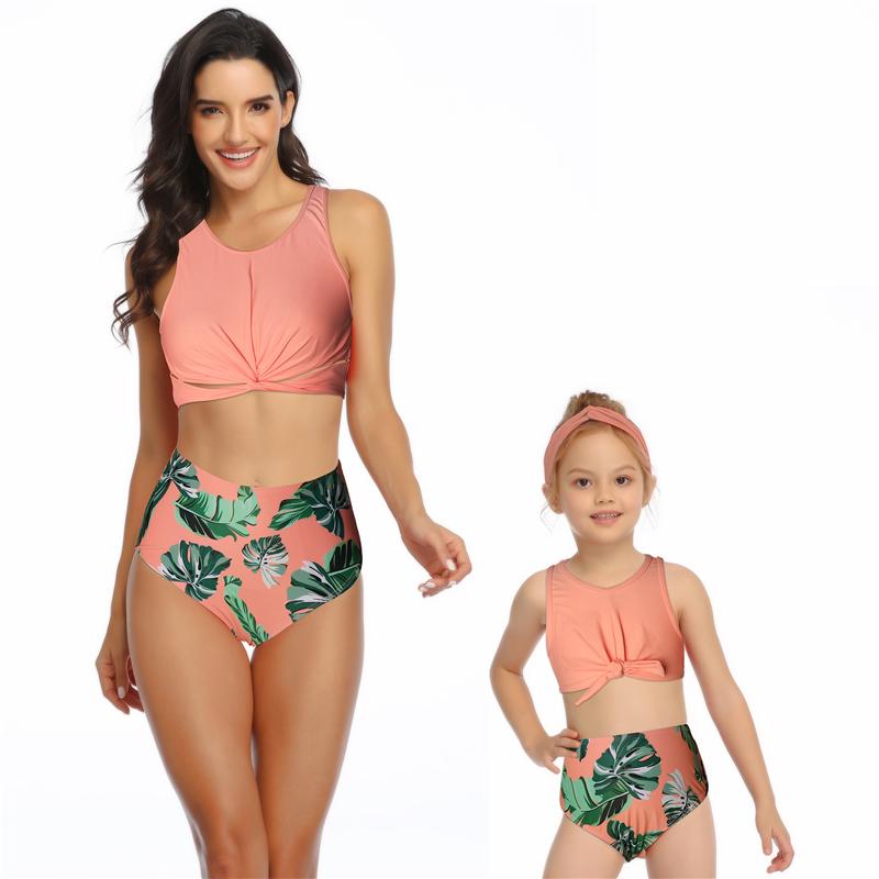 New Arriving High Waist Sexy Midriff Floral Print Parent-child Bikini Swimsuit S-XL OM20679