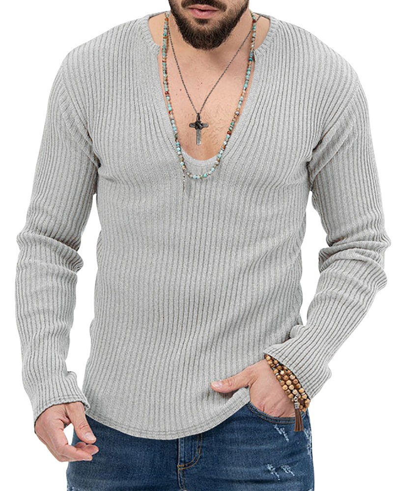 Mens Autumn Winter Long Sleeve Solid Color Knit Sweater Black Khaki Blue Apricot Mid Gray Red White S-3XL