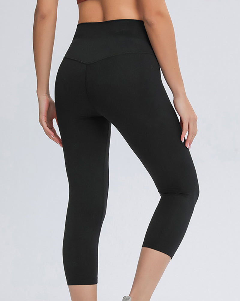 Women High Waist Solid Color 7 Point Leggings 4-12