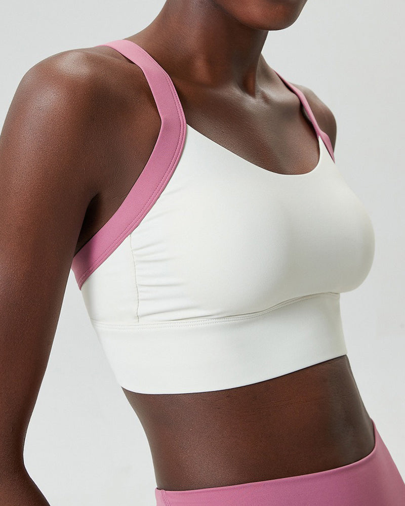 Colorblock Fixed Cup Cat Ear Back Sports Bra S-XL