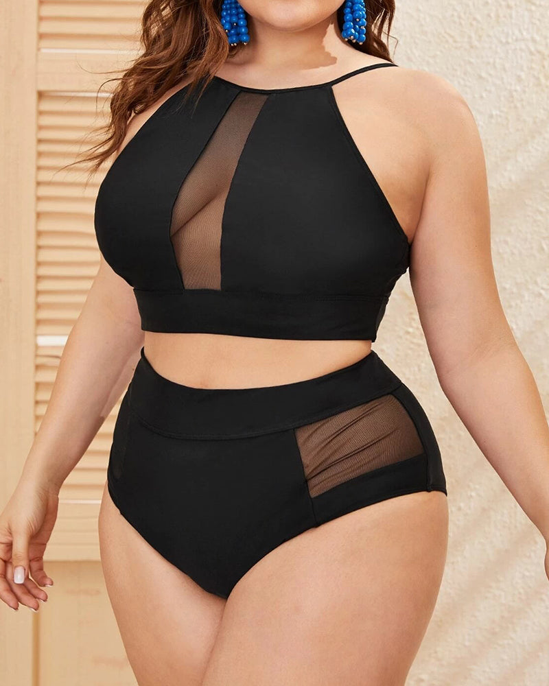 Mesh Women Plus Size Two Piece Swimwear L-4XL