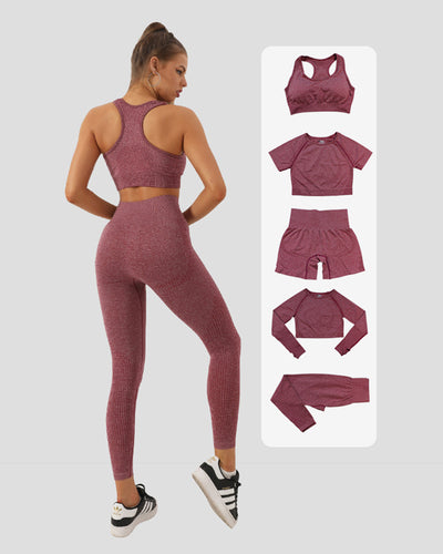 Five Piece Shorts Short Sleeve Long Sleeve Pants Bra Set Women Fitness Top Vest Yoga Wear Solid Color S-L