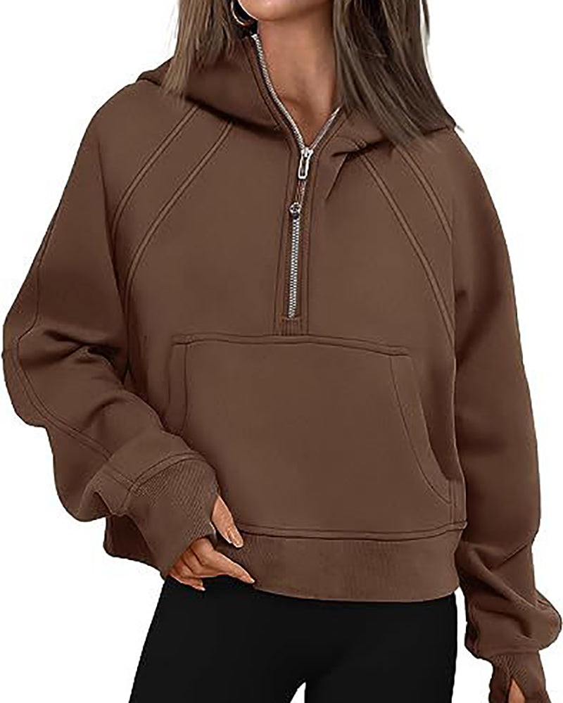 Women Long Sleeve Zipper Front Hooded Pocket Pullover Tops S-XL