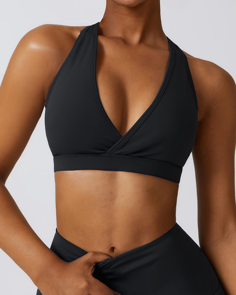 V Neck I Back Hollow Out Running Sports Bra S-XL