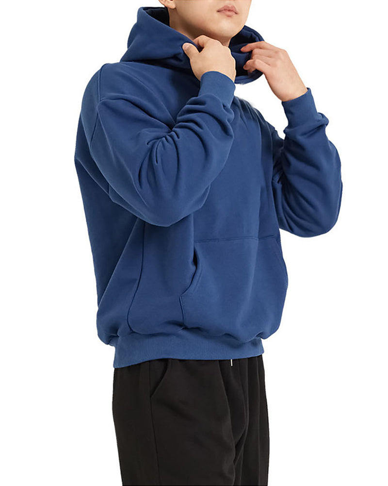 Long Sleeve Hoodies Pocket Pullover Solid Color Men&