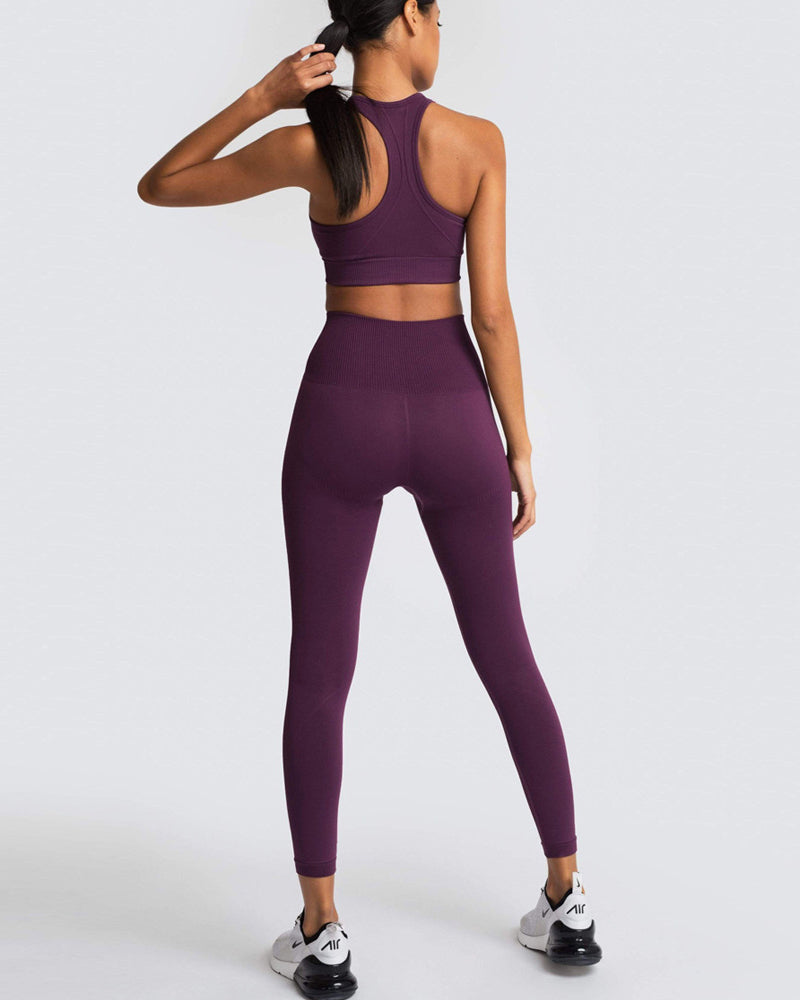 Hot Sale Seamless Slim Knit Sports Yoga Two-piece Sets S-L