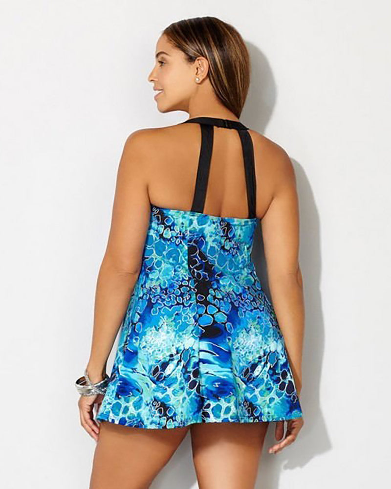 Plus Size Blue Spa Patterns Swimwear