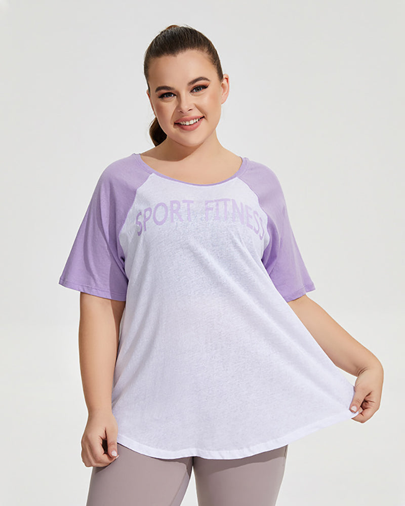 Women Sport Fitness Loose Plus Size T-shirt Blue Black Coffee Purple XL-4XL