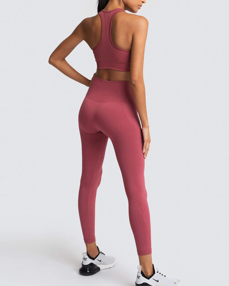 Hot Sale Seamless Slim Knit Sports Yoga Two-piece Sets S-L