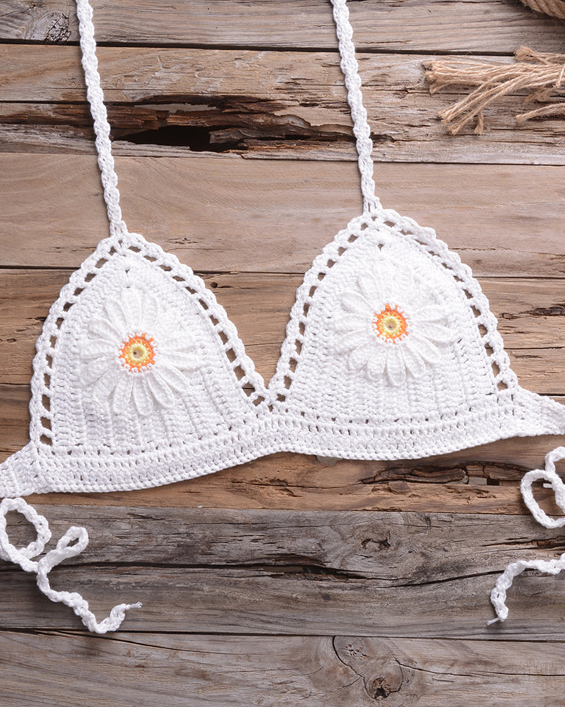 Single Layer Handmade Crochet Bikini Set Women Swimsuit 2pcs Sexy Women Summer Swimwear Bra Tie Side G-String Thong Beachwear OM25951