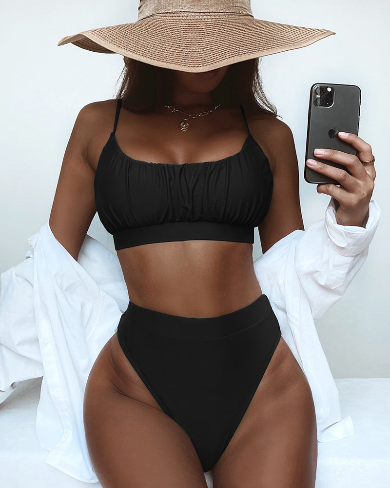 Solid Color Women High Waist New Swimwear Bikini S-L