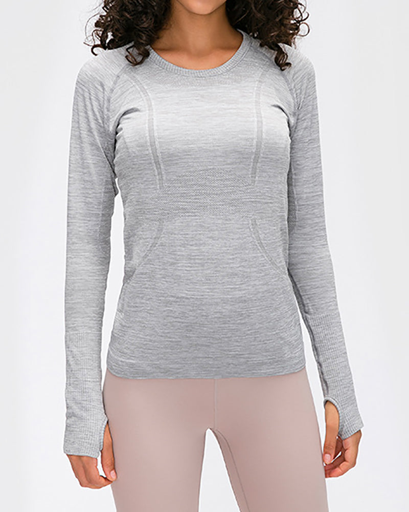 Women Long Sleeve O Neck Slim Breathable Sports Yoga Tops 4-12