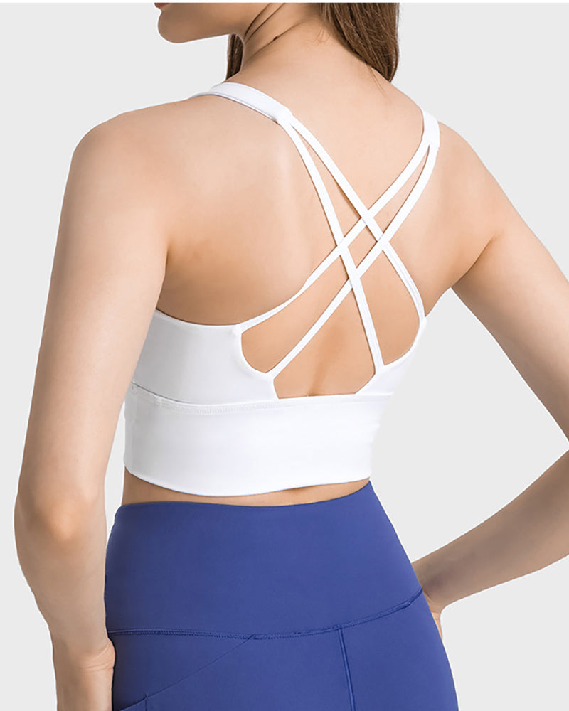 Popular Fixed Cup Back Criss Sports Bra White Orange Black Green Blue 4-12