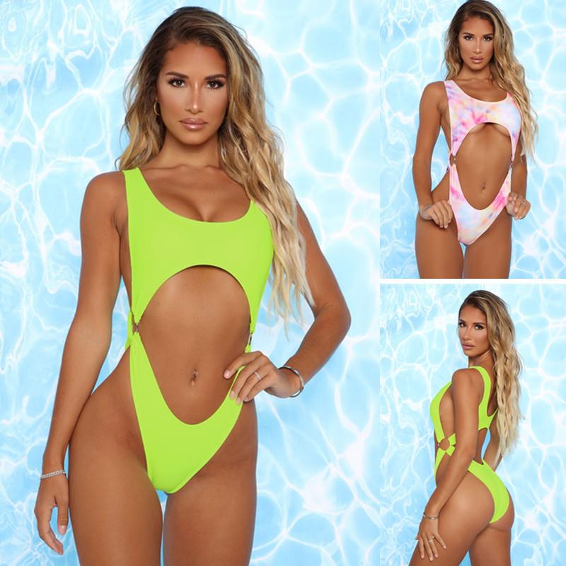 2021 New Sexy One Piece Swimsuit Women Hollow Out Swimwear Female Patchwork Bodysuit Push Up Monokini Bathing Suit Swimming Suit