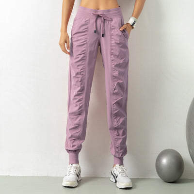 Hot Sell Women's Lightweight Joggers Pants With Pockets Drawstring Workout Yoga Running Pants Elastic Waist Wrinkle Front 2XL