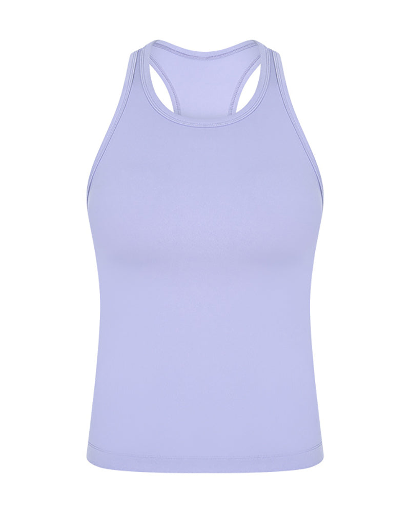 Women Sleeveless Solid Color Fitness High Elastic Yoga Sports Vest Gray White Purple Blue Black Brown 4-12