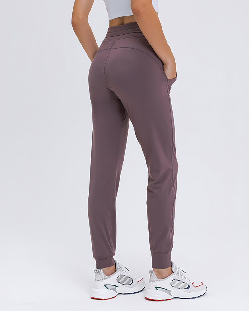 New Ladies Pocket Waist Belt High Waist Slimming Yoga Trousers Solid Color 4-12 Joggers