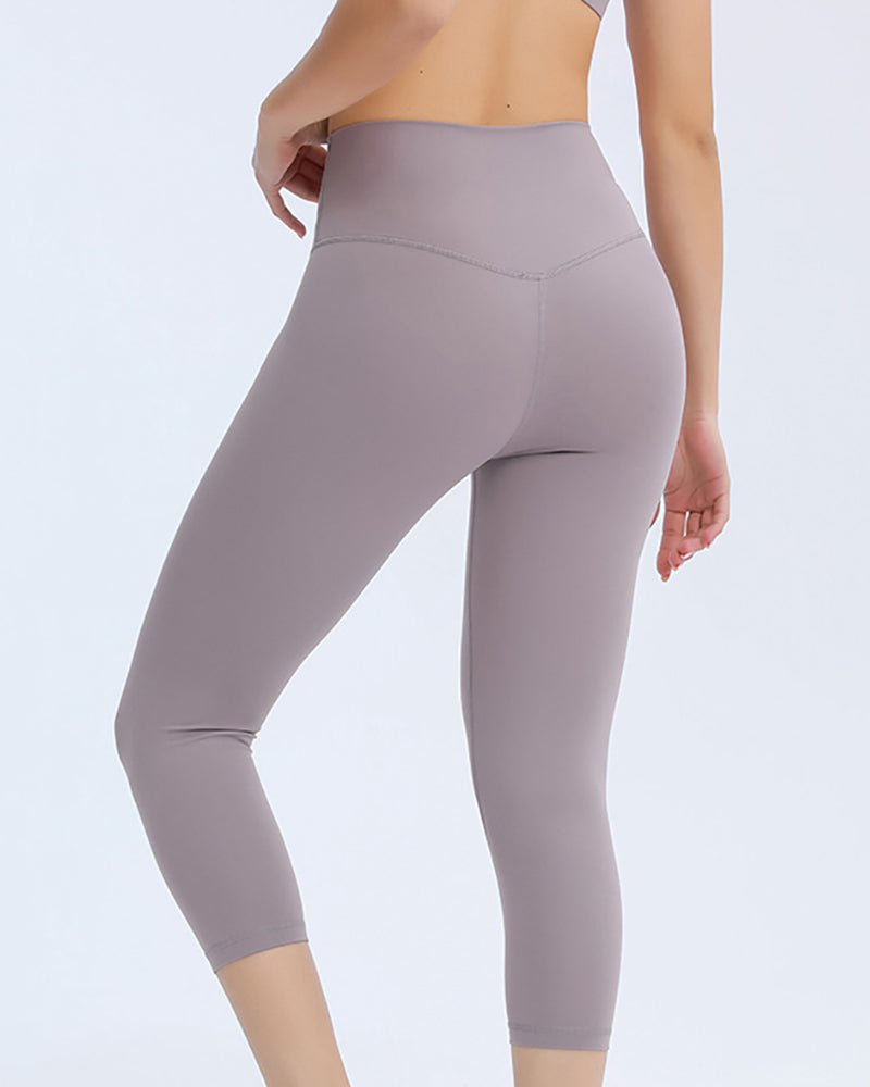 Women High Waist Solid Color 7 Point Leggings 4-12