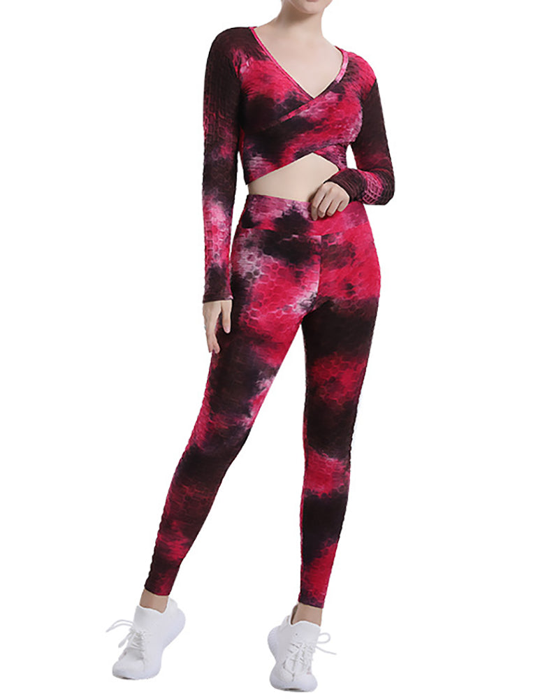 Yoga Cross Top High Waist Tie-Dye Yoga Pants Fitness Sports Suit S-XXL Pants Sets