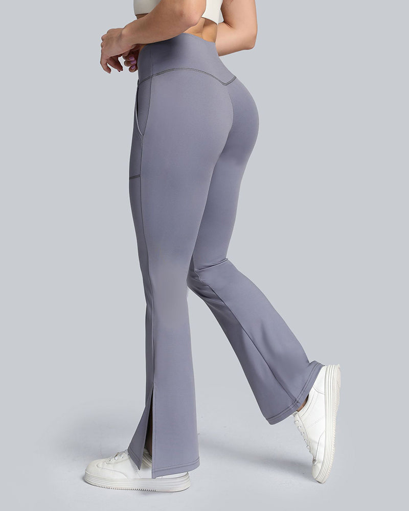 Ladies Cross Waist Wide Leg Pants Navel Nude Pockets High Waist Fitness Sports Yoga Pants S-XL