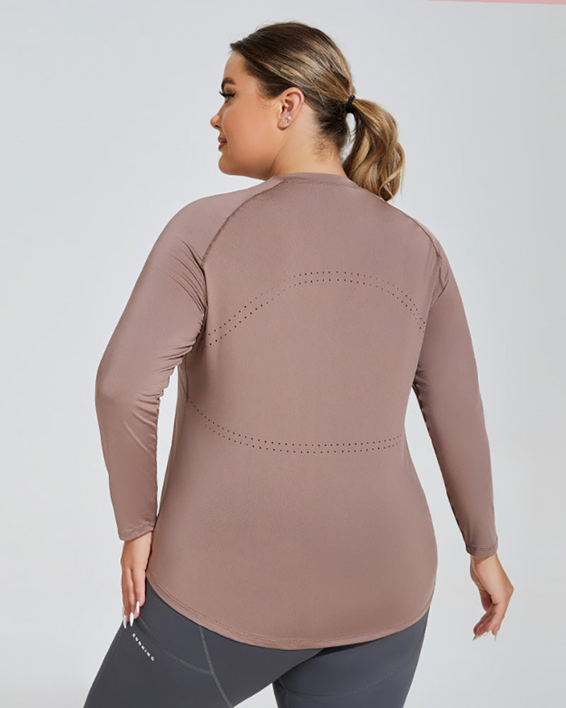 Women Long Sleeve Crew Neck Plus Size Yoga T-shirt Running Sports Top XL-4XL