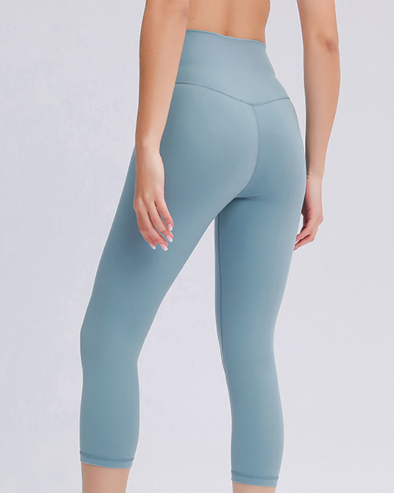 Women High Waist Solid Color 7 Point Leggings 4-12