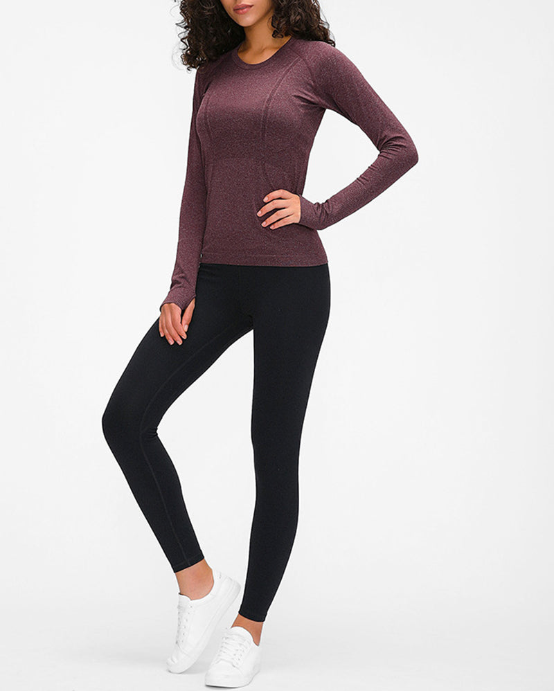 Autumn Crew Neck Long Sleeve Sports Yoga Women T-shirt 4-10