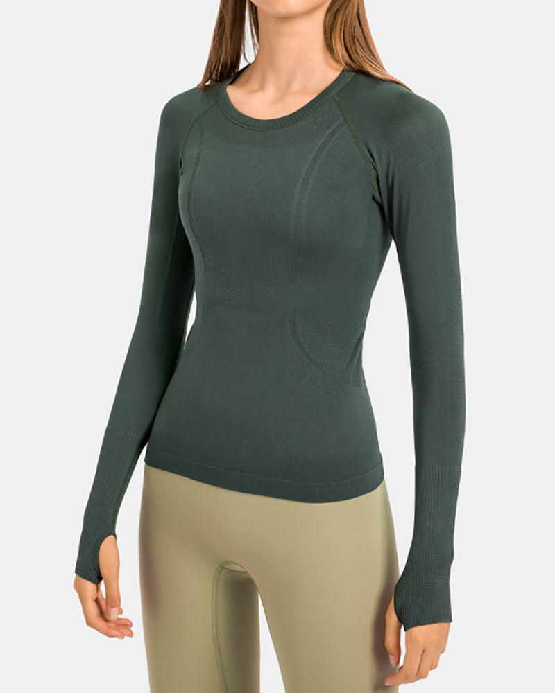 Women Long Sleeve O Neck Slim Breathable Sports Yoga Tops 4-12