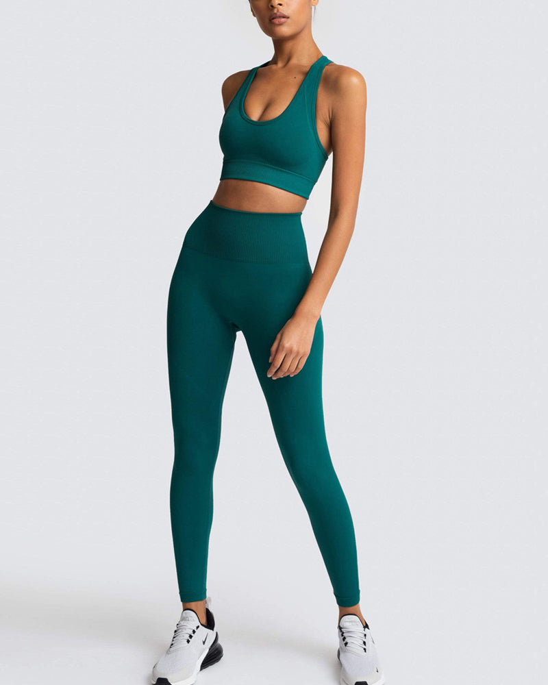 Hot Sale Seamless Slim Knit Sports Yoga Two-piece Sets S-L