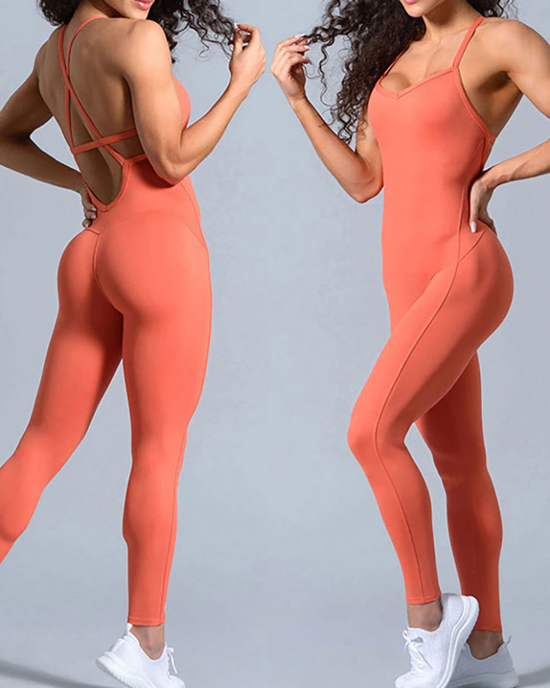 Fashion Hot Sell Yoga Fitness Jumpsuits Backless Sports Jumpsuits Dance Pants Women Solid Color S-L