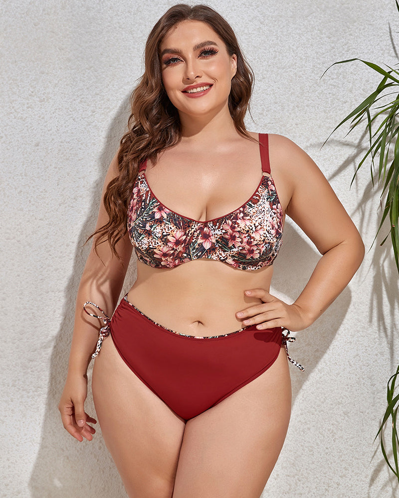 Wholesale Price Printing Women Two Piece Plus Size Swimwear L-4XL