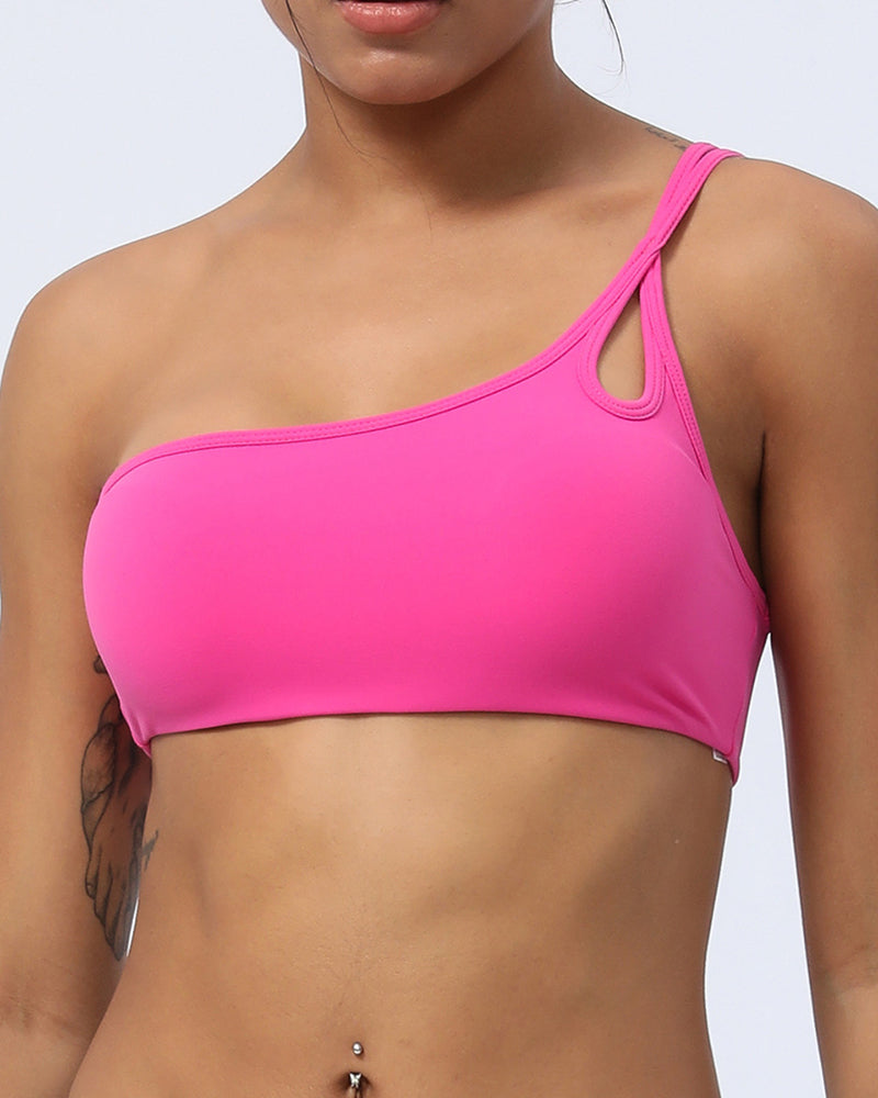 Women One Shoulder Solid Color Running Sports Bra S-2XL
