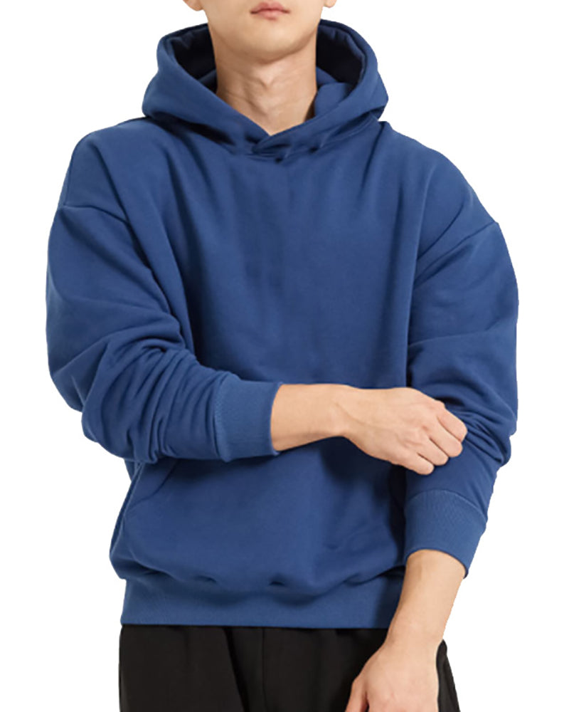 Long Sleeve Hoodies Pocket Pullover Solid Color Men&